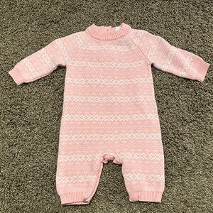 Little Me Pink and White Patterned Footie
